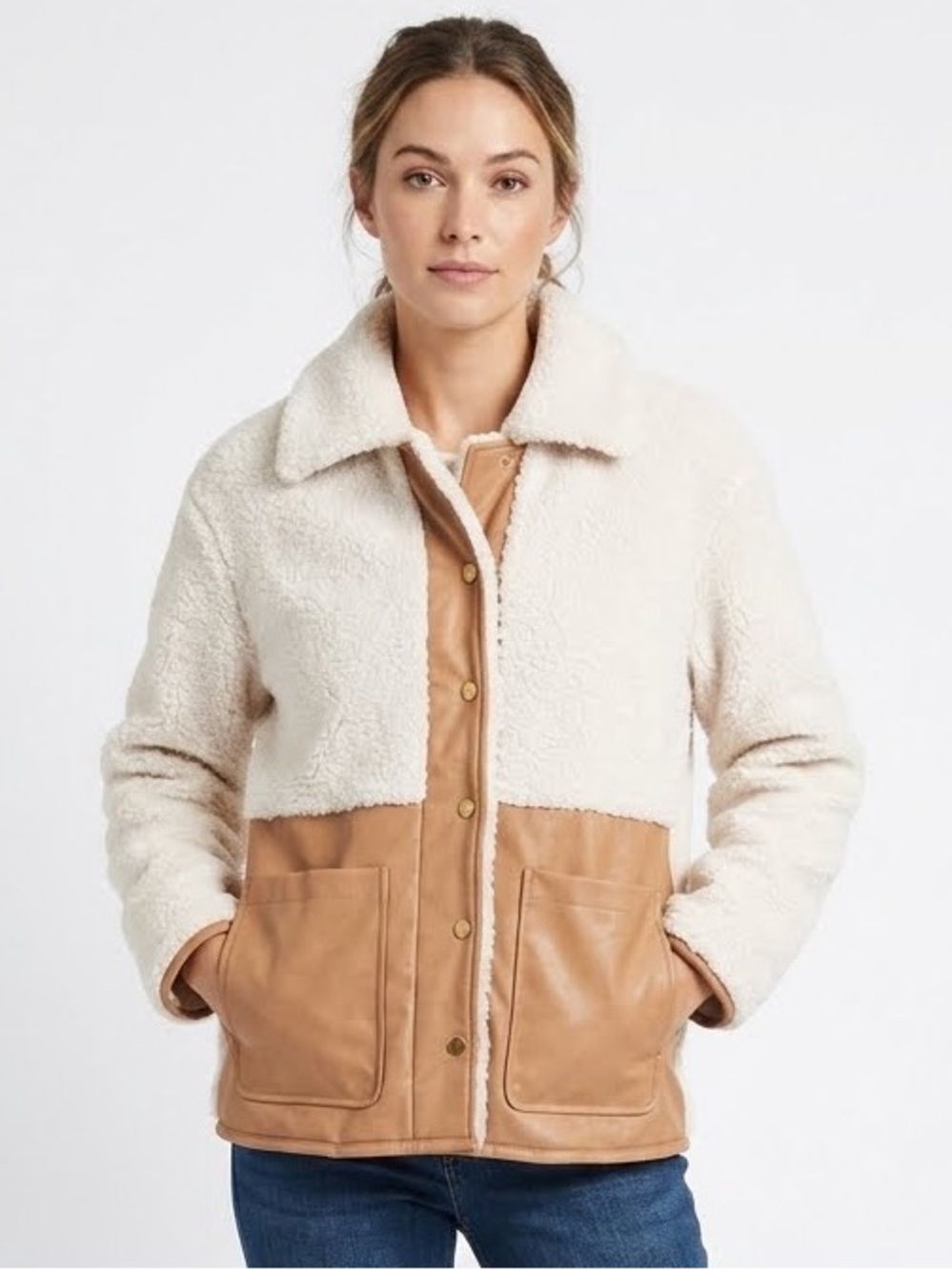 S Bagatelle Collection Faux Sherpa and Faux Leather Jacket